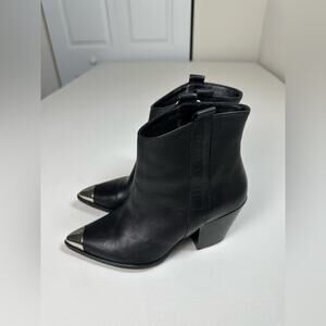 New Poesie Veneziane Italy Black Leather Western Style Pull On Silver Toe 6.5